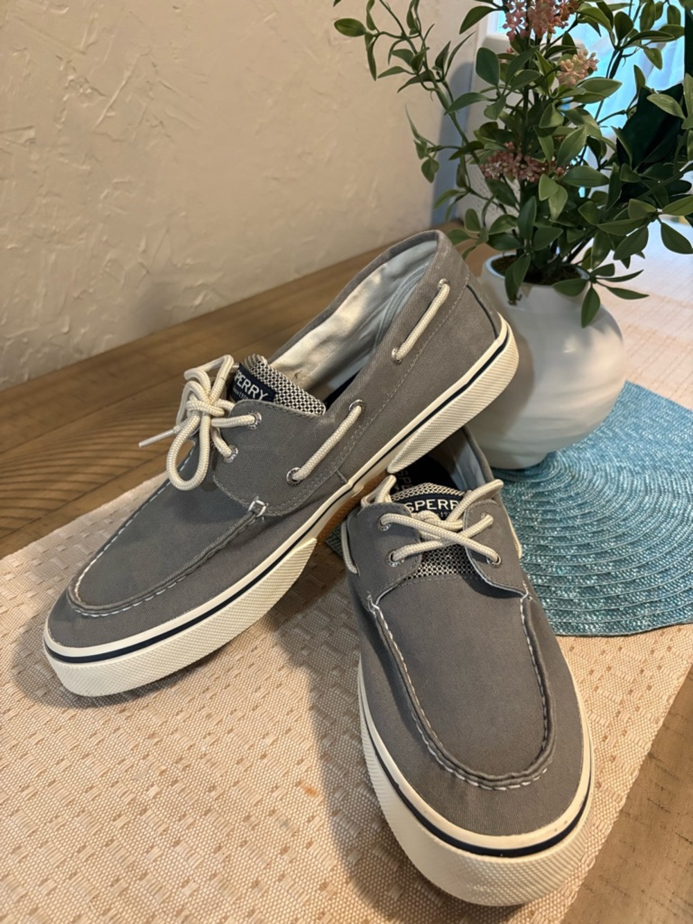 Sperry Gray Canvas Classic 2-Eye Boat Shoes